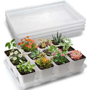 RooTrimmer Clear Seed Starter Trays 5 Pack(17"x11"x2"), Reusable Plastic Carrying Seedling & Nursery Trays, Durable Flat Pots Trays, Transparent Square Tray for Planting and Collecting Drainage Water, Clear, Holding Trays-5P