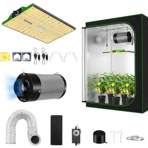 Grow Tent Complete Setup, 100W Full Spectrum LED Grow Light &48"x24"x60"Grow Tent Bundle, 4" Efficient Airflow Ventilation System with Soundproof Duct Connector
