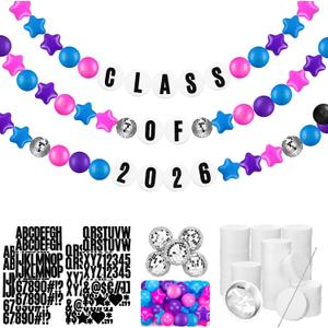Simgoing Giant Friendship Bracelet Garland Kit DIY Banner with Letter Ball Jumbo in My Birthday Era Decorations for Classroom Graduation Party Supplies Photo Booth Backdrop(Blue, Pink, Purple)