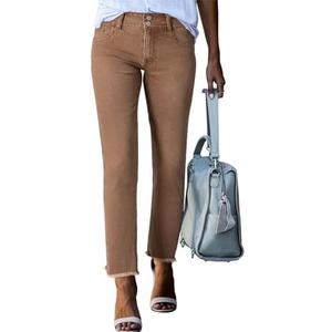 Sidefeel Women's High Waisted Jeans Strechy Fashion Raw Hem Straight Leg Ankle Denim Pants with Pockets, S(4-6)