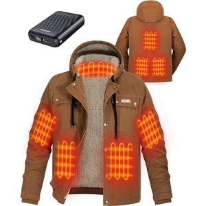 GOTOBI Men's Heated Jacket with 12V 18400mAh Battery Pack, Winter Thermal Hooded Work Coat for Men with Sherpa Lining