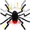 [Up and Down Automatically & Sound Activated ] 24'' Halloween Giant Spider with Red LED Eyes Scary Sound Halloween Animatronics Decorations for Indoor Outdoor Yard Haunted House Party Porch