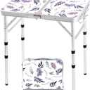 Folding Camping Table 2ft Portable Pinic Table Adjustable Height Small Card Table Aluminum Foldable Lightweight with Carry Handle for Outdoor Indoor Hiking Camp BBQ Beach (Misty Lilac)