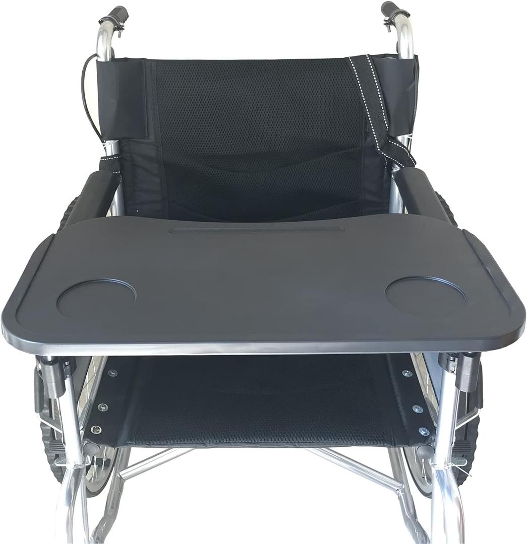 Wheelchair Tray, Detachable Wheelchair Table Removable Adult,Mobility Accessory Attachment Cup Holder Durable, Wheelchair Accessories,Fits Wheelchair Arms of 16" - 20", with Secure Straps