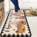 Buffalo Plaid Pumpkin Fall Kitchen Rugs Set of 2, Non Slip Absorbent Autumn Thanksgiving Kitchen Mats Pumpkin Gnomes Kitchen Rugs and Mats Sets 17"x47"+17"x30"