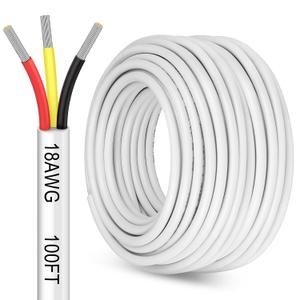 100FT 18 Gauge 3 Conductor Electrical Wire,18/3 Low Voltage Landscape Wire, 18 AWG Stranded Tinned Copper 3 Wire Cable for LED Lighting Strips Automotive Marine, White