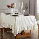 Vonty Ruffle Tablecloth White Satin Tablecloth - 60" x 102", Silky Table Cloth Rectangle Scalloped Table Cloth Farmhouse Tables Cover Silk Tablecloths Vintage Tables Skirt for Kitchen Dining