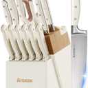 Knife Set,Astercook Kitchen Knife Set with Block 14-Piece Full Tang Stainless Steel Knives with Sharpener Dishwasher Safe and Anti-Slip Ergonomic Handle Valentine's Gift Utensils Set