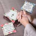 8 Pack Mini Prayer Quilts with Cross Inside Bulk Floral Scripture Squares Pocket Prayer Quilt Christian Gift for Women Bible Verse Religious Faith Appreciation Gifts Prayer Cloth with Poem Scripture