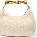 Straw Bag for Women,Boho Chic Woven Hobo Tote Handbag,Handmade Straw Crescent Satchel Purse,Mini Summer Beach Bag