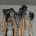 11-Piece Silicone Kitchen Utensils Set with Non Toxic Spatula, Tongs, Whisk, Turner & Ladle  Heat Resistant, Non-Scratch Cooking Tools with Wooden Handles, BPA-Free, Dishwasher Safe (Black)