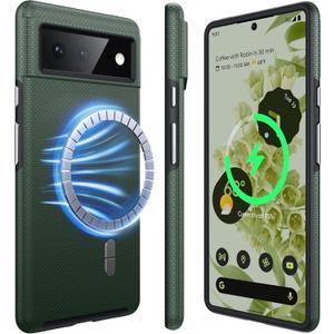 Strong Magnetic for Google Pixel 6 Case Compatible with MagSafe [2024 Upgraded] [Dual Layer Heavy Duty] [Military Shockproof] Rugged for Google Pixel 6 Phone Case Slim,Forest Green