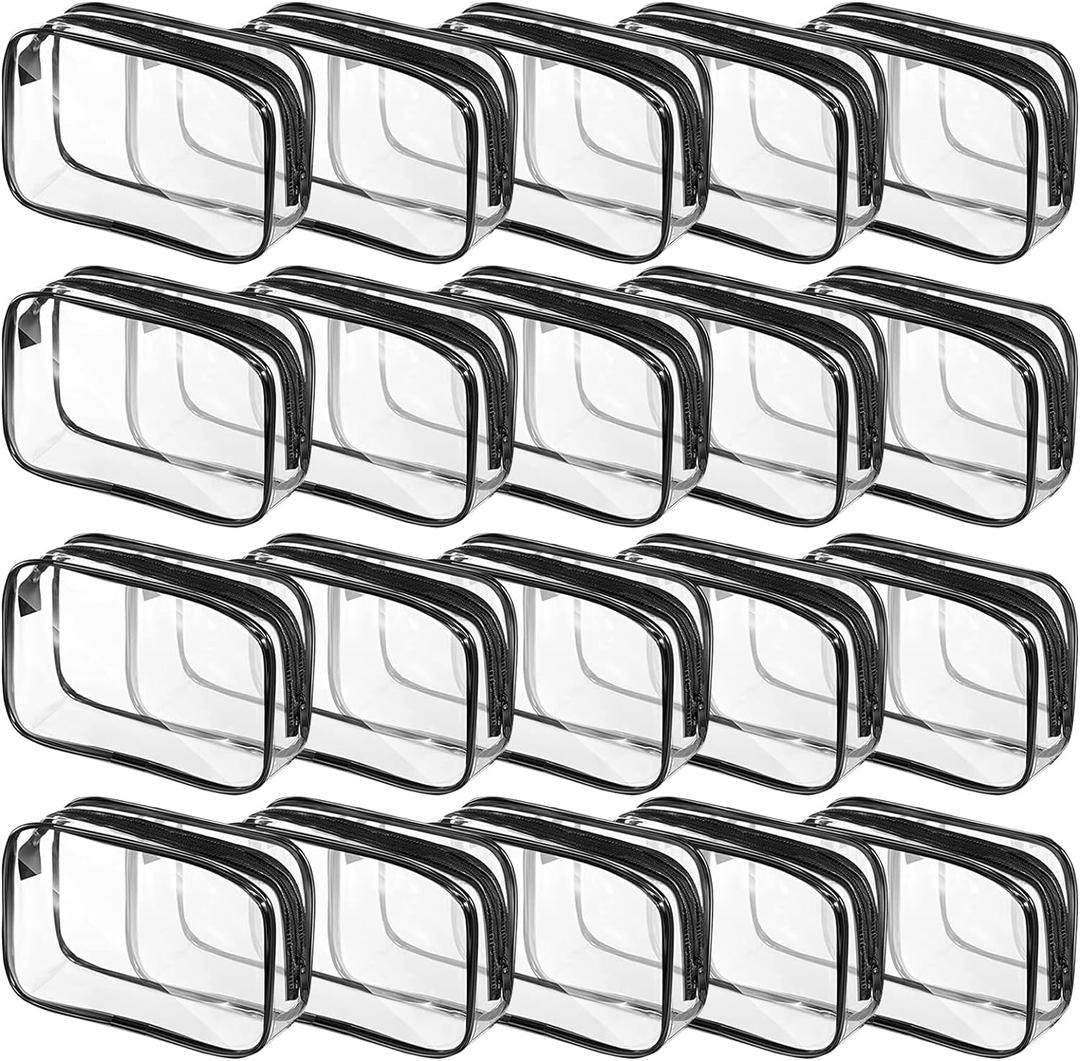 20 Packs Clear Cosmetics Bags for Women Men Waterproof Toiletry Bags PVC Makeup Bags Organizer Case with Zipper for Travel Bathroom (Black)