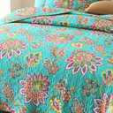 Wistown Cotton Bedspread Bedding Coverlet Quilt Sets, Reversible Vintage Branch Floral Bedspread comforters, (Vintage Turquoise Paisley Floral Pattern, Queen Size)