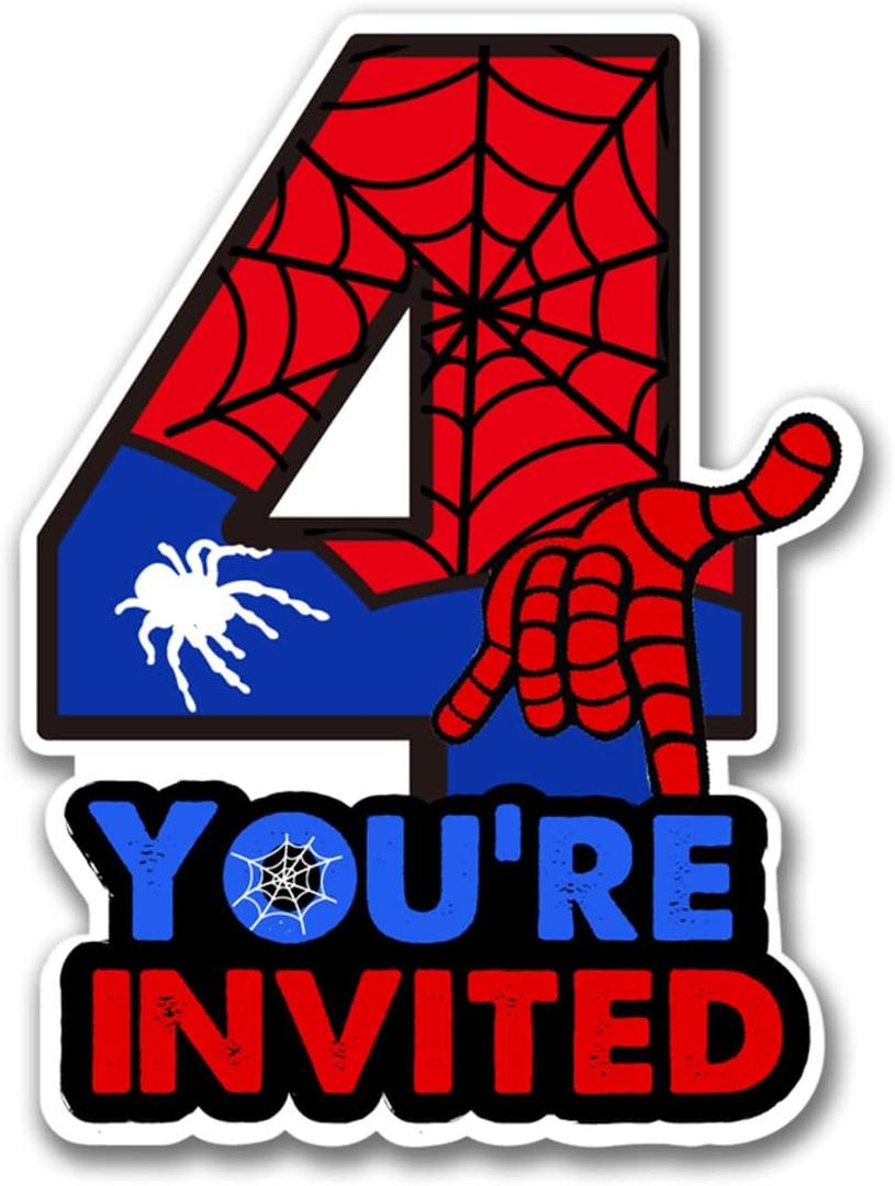 Superhero 4th Birthday Party Invitations with Envelopes 4 Year Old Birthday Four Shaped Invites Card Boy Party Favors Decorations Supply, 20 Count