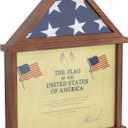 HBCY Creations Flag Display Case with Certificate Holder for 3' x 5' American Flag, Solid Wood with Glass Front with Wall Mount or Standing Display, Rustic Brown