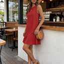 Halife Women's Sleeveless Tank Dress Tie Back Flowy Summer Sun Dresses Casual Ruffle Hem Mini Linen Dress Red Dresses L