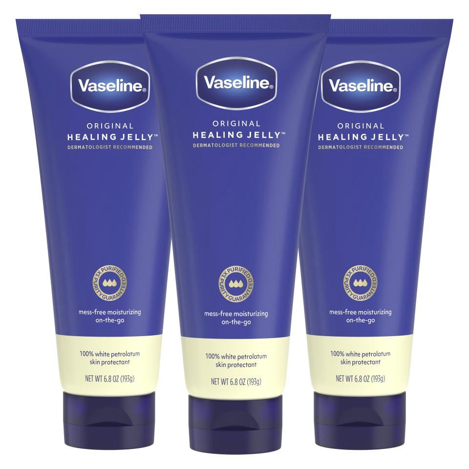 Vaseline Original Healing Jelly 3 Pack White Petrolatum Skin Protectant for Mess-Free Moisturizing On-the-Go, with 3x Purified Purity  Formula, 6.8 oz