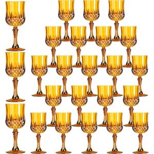 XKXKKE 24 Pcs Amber Plastic Wine Glasses, Plastic Water Goblets for Parties, Stemmed Drinking Glasses for Wedding Reception, Grand Event Party Bar Supplies Reusable Drinking Cups