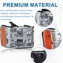 Headlights for 2007-2013 GMC Sierra 1500 2500HD 3500HD 2PC Replacements Front Head Lights Assembly Passenger Side Driver Side Headlamp Amber Reflector Chrome Housing