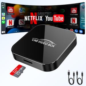Wireless Carplay Adapter with Netflix YouTube, 2025 Wireless Car Play Video Box & Android Auto Dongle Plug & Play,Convert Wried to Wireless CarPlay for Cars from 2016 and iOS 10+ & TFCard(Black)