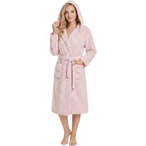 PJGGZ Checkered Hooded Bathrobe for Women, Lightweight Microfiber Towel Material Quick Dry Soft Absorbent Y2K Trendy Robe (Pink, L)