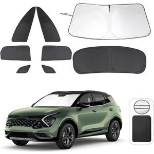 8PCS Windshield Sun Shade Custom Fit for 2023 2024 2025 2026 Kia Sportage NQ5 Accessories Foldable Sunshade Side Rear Window Shade Cover Full Set Privacy Protection Keeps Car Cool
