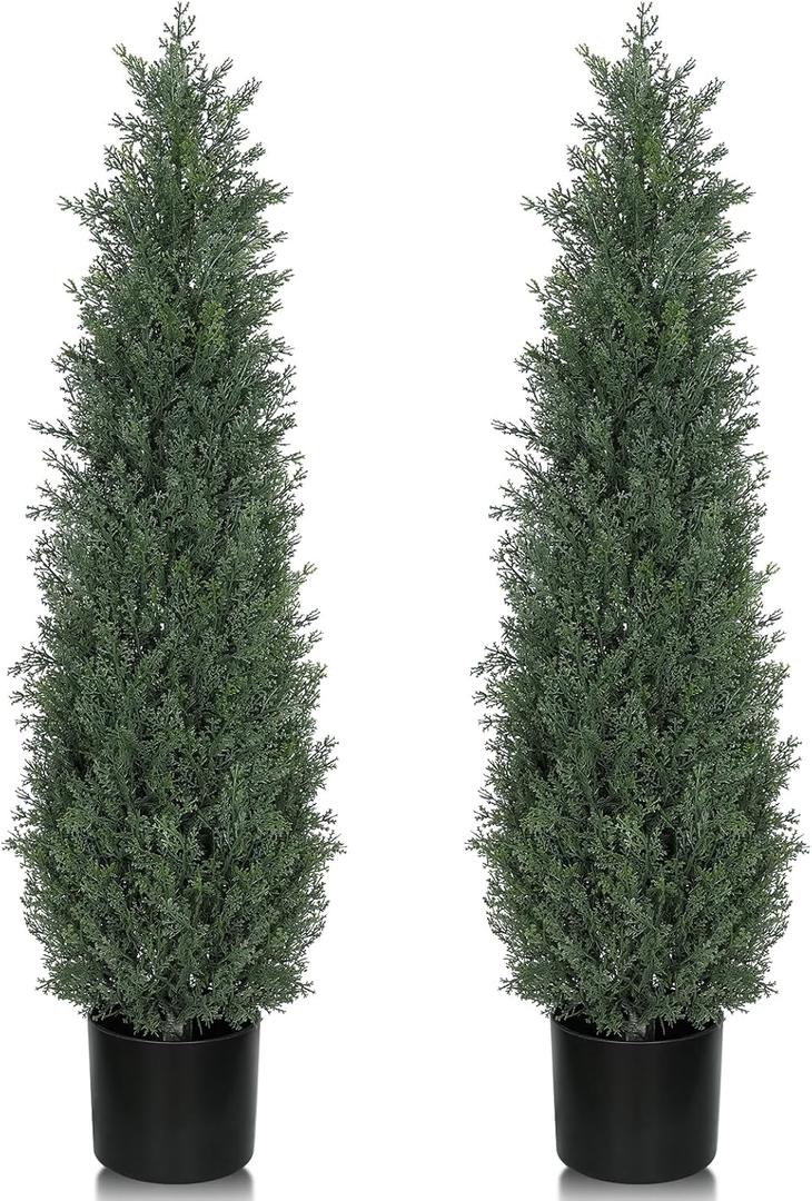 3FT Artificial Topiary Cedar Trees, 2-Pack Realistic Pre-Potted UV Resistant Faux Cypress Plants for Home Porch, Garden, and Entryway Decor