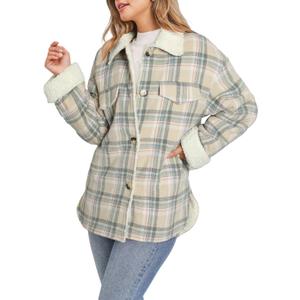 Dokotoo Plaid Fleece Jacket Women's Fleece Jacket 3XL Beige