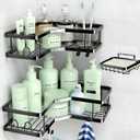 Rustproof Corner Shower Caddy 3 Pack,Stainless Steel Bathroom Storage Accessories,Durable No Drilling Shower Organiser,Adhesive Bathroom Shelves with Soap Holder Set,Black