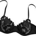 Lilosy Sexy Floral Embroidered Flower Mesh Underwire Push Up Lingerie Set (Black, L)