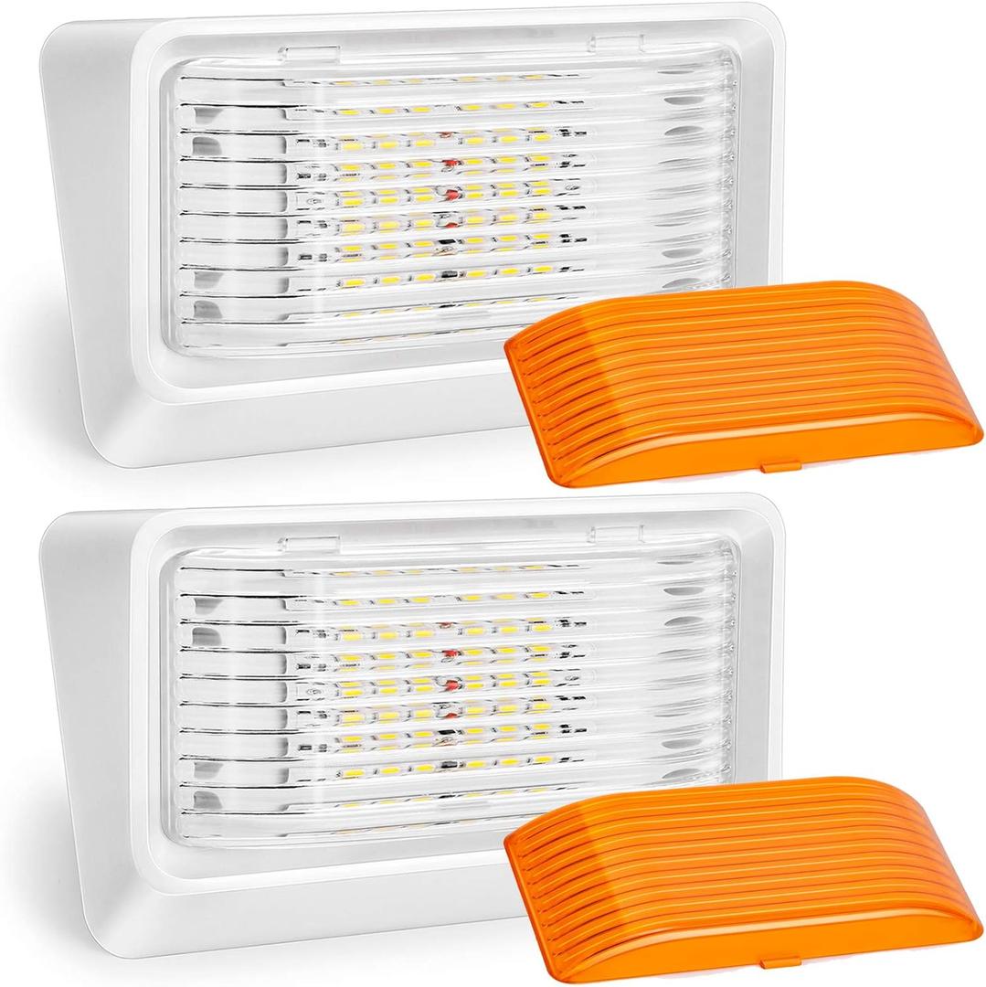 Kohree 320 Lumen LED RV Porch Light Exterior Utility 12V Lighting Fixture LED Panel, Replacement Lighting for RVs, Trailers, Campers, 5th Wheels. White Base, Clear and Amber Lenses Included, 2 Packs