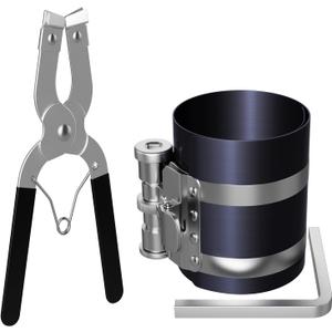 Moker Piston Ring Compressor Tool,Car Engine Piston Ring Installer Removal KitAdjustable Sizes From 2-1/8 Inches To 7 Inches (53mm - 175mm) with Piston Installer Plier