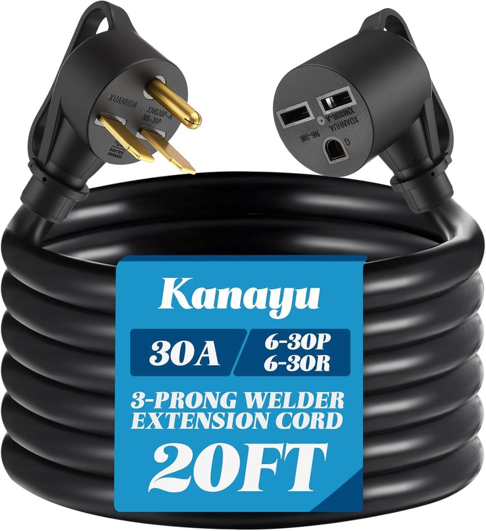 Kanayu 20ft 30A NEMA 6-30 Extension Cord, 6-30P Male Plug to 6-30R Female Receptacle Power Cord with Handle for Welder Compressor Heater, STW 10 AWG/3C, 250V, 7500W, ETL Listed