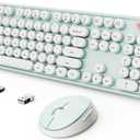 Wireless Keyboard and Mouse Combo, Ergonomic Full Size Typewriter Retro Round Keycaps Keyboard, Compatible with Windows, PC, Perfer for Home and Office KeyboardsGreen