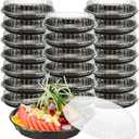 20PCS 12 Inch Serving Tray with Lids, Round Catering Trays with Lids with Gold Leaf Design, Disposable Plastic Party Platters for Sandwich, Fruit and Deli, 2.75" Deep Base