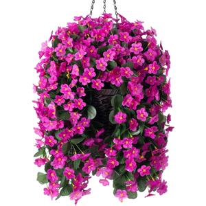 Artificial Faux Silk Hanging Flowers Plants Baskets for Outdoor Outside Spring Summer Decoration, Fake UV Resistant Look Real Fuchsia Orchid Trailing Vines for Porch Patio Home