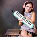 Eavnbaek 32 Keys Melodica Instrument, Soprano Melodica Air Piano Keyboard Pianica with 2 Soft Long Tubes, 2 Short Mouthpieces and Carrying Bag (Green)
