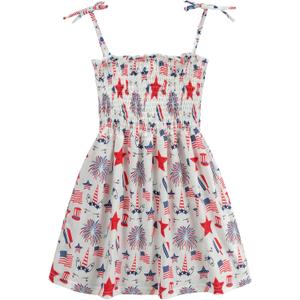 CM-Kid Girls July 4th Dress Red White Blue Star Toddler Patriotic Outfit American Flag Sundress 2-8 Years