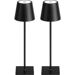 Kakanuo Cordless Rechargeable Table Lamp Black 5000mAh Battery Operated Lamps, 3 Colors Stepless Dimming Touch Lamp for Living Room, Kitchen Counter, Dining, Outdoor Patio, 2 Pack