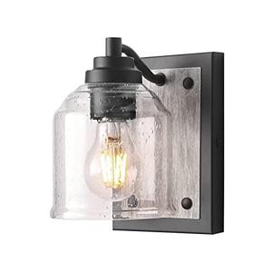 YKLITG 5" Farmhouse Bathroom Vanity Light,1-Light Grey Metal Vanity Light with Bubble Glass Shades,Rustic Wall Sconce Lighting Fixtures Over Mirror for Barhroom,Kitchen. BD005-1-BK