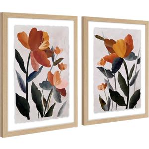 ArtbyHannah Framed Spring Wall Art, Botanical Art on Handmade Deckled Edge Paper for Bathroom Bedroom Decor (2 Pack 12x16 inch, Beige Frame) ArtbyHannah Framed Spring Wall Art, Botanical Art on Handmade Deckled Edge Paper for Bathroom Bedroom Decor (2 Pack 12x16 inch, Beige Frame)