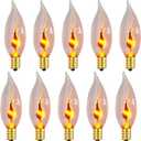 Hompavo Upgraded Flame Light Bulbs, E12 Candelabra Small Base, Clear Glass Flickering Fire Bulb for Halloween Christmas Party Porch Indoor & Outdoor Home Decoration, 10 Pack