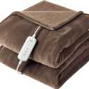 2025 Flannel Heated Blanket, 50"x60" Soft Electric Blanket with 8 Heating Levels & 10H Timing Auto Shutdown, Overheating Protection, Machine Washable, Brown