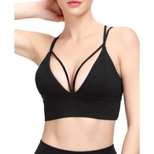 MotoRun Bralettes for Women, Strappy Sports Bra Push up Bralette Sexy Bras Rave Top (Medium, Black-383)