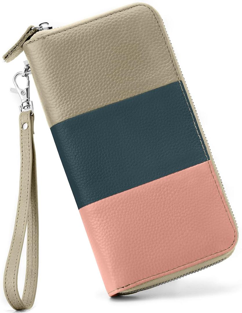 Moflycom Womens Wallet RFID Blocking Genuine Leather Multi Credit Card Large Capacity Zip Around Clutch Travel Purse Wristlet