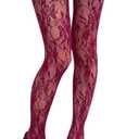 Milumia Women's Floral Lace Tights Y2k Patterned Fishnet Pantyhose Sexy Stockings All Burgundy One Size