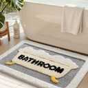 DEXI Bathroom Rug Washable, 16x24 Non Slip Bath Mat Absorbent, Soft Plush Microfiber Bathmat Quick Dry for Shower Floor, Grey and Beige