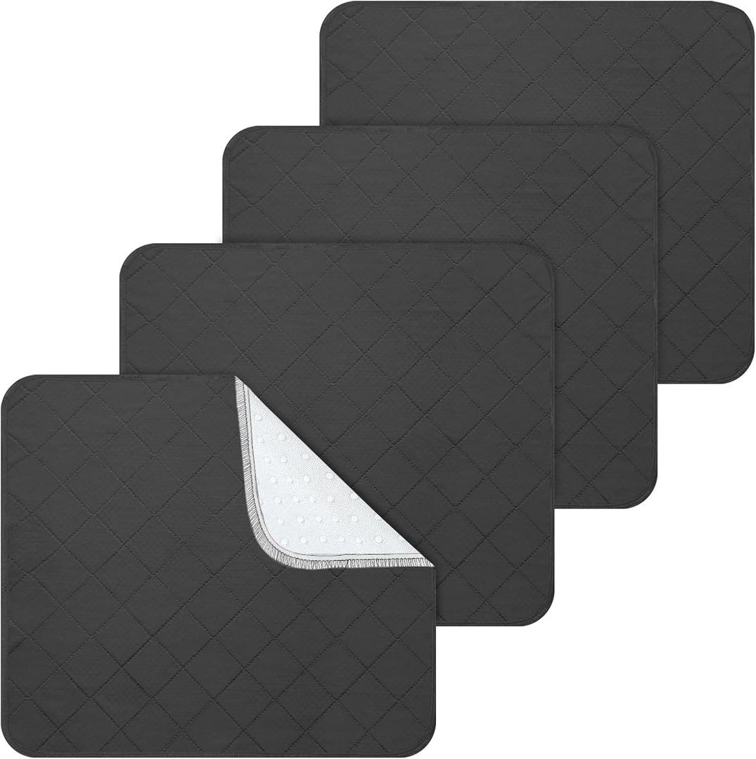 Waterproof Chair Pads for Incontinence, 4 Pack Reusable Seat Protectors 18" x 16", Non-Slip Absorbent Wheelchair Pad Covers, Washable for Adults, Kids & Pets - Black