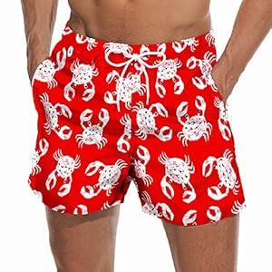 Beach Shorts Swim Trunks Quick Dry Men's Bathing Suit with Mesh Lining/Side Pockets (Crab Red), XX-Large
